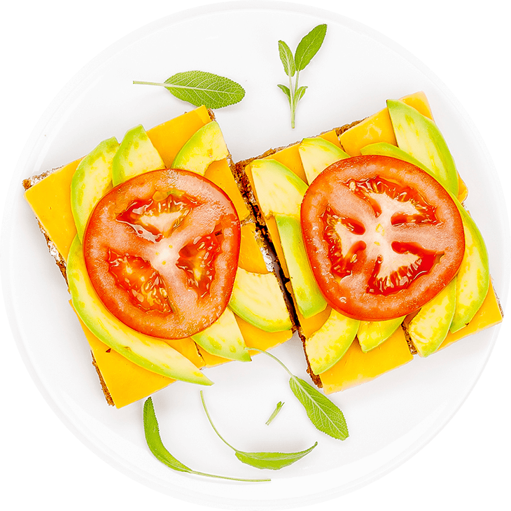 Sandwich with cheese, tomato and avocado