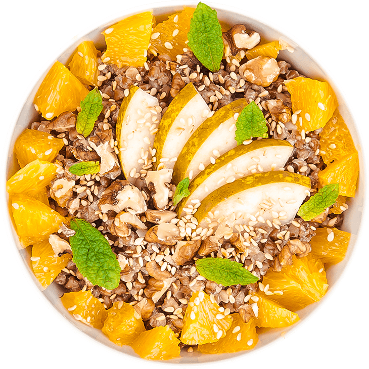 Buckwheat porridge with pear, orange and walnuts (dairy free)