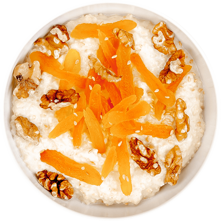 Millet porridge with milk, dried apricots and walnuts