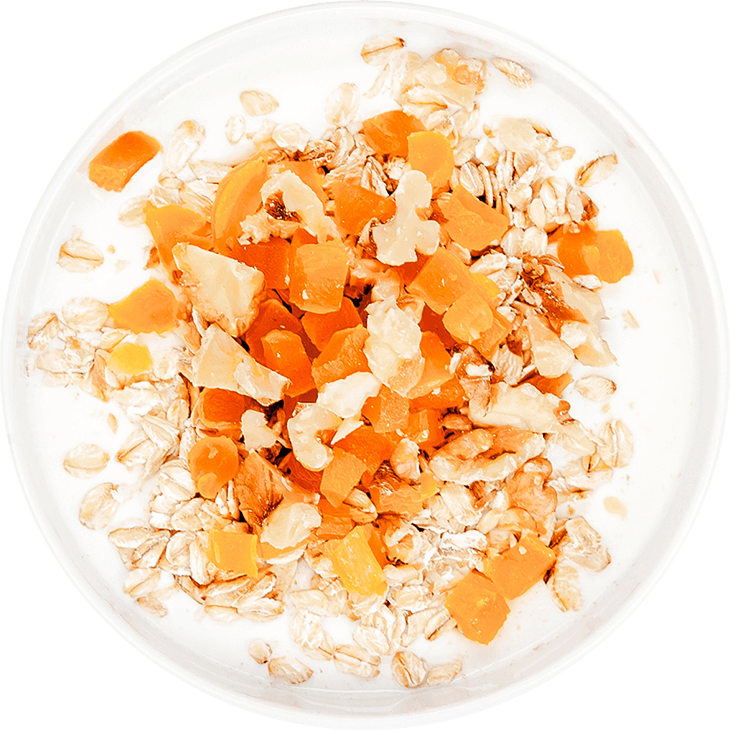 Yoghurt with oats, dried apricots and walnuts