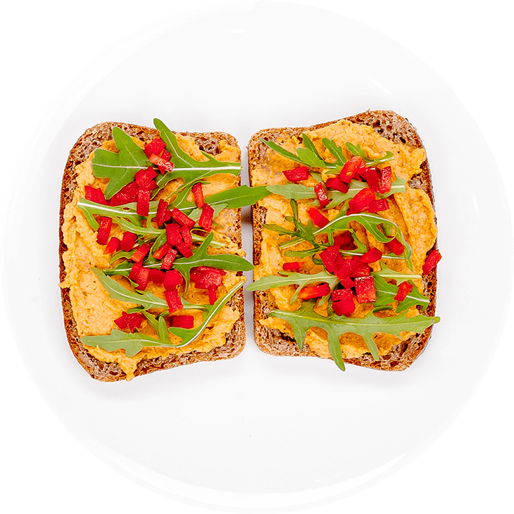 Sandvișuri cu pastă de năut și roșii deshidratate șifelii de ardei