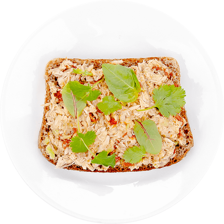 Sandwich with tuna, avocado and dried tomato paste
