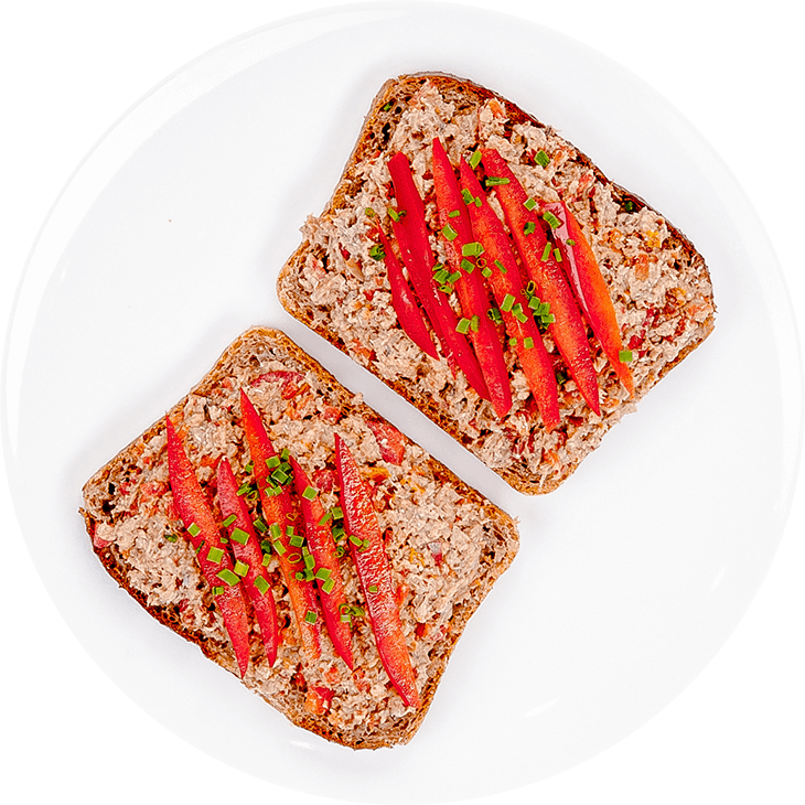 Sandwich with sardines, dried tomatoes and pepper