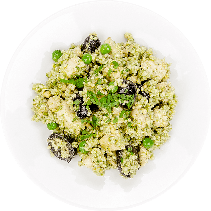 Millet with chicken and garden peas