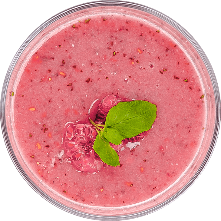 Smoothie with raspberries, banana and mint