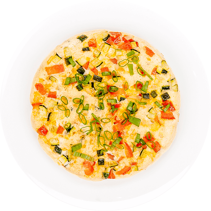 Omelette with onion, courgette and tomatoes