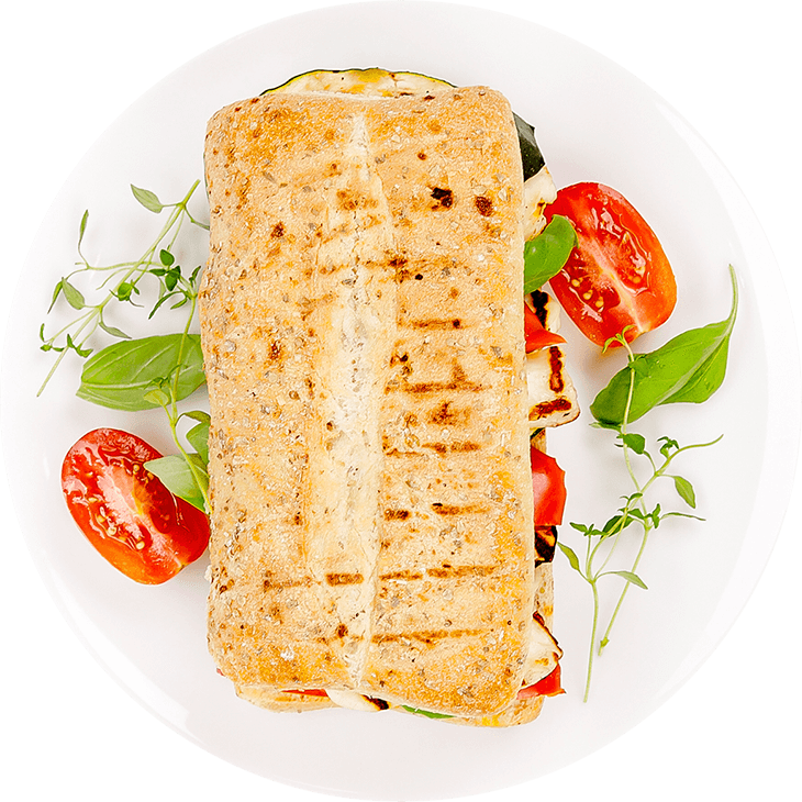 Panini with grilled vegetables and halloumi cheese