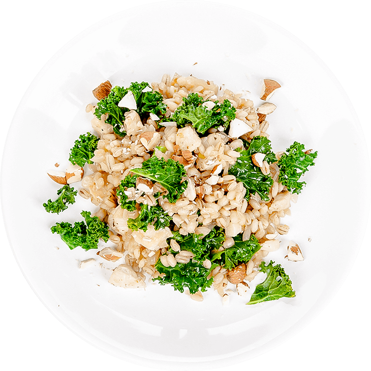 Barley with chicken and kale