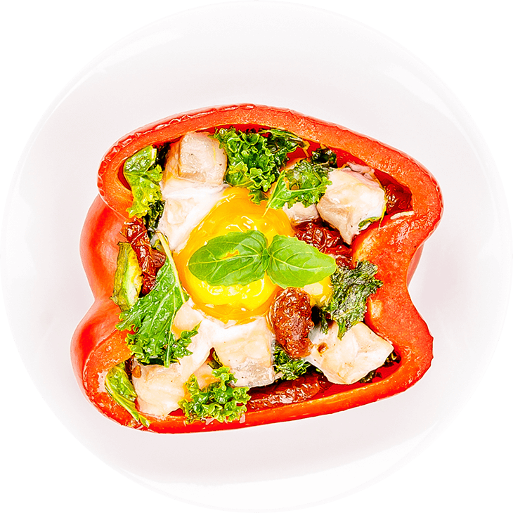 Baked pepper with egg and salmon