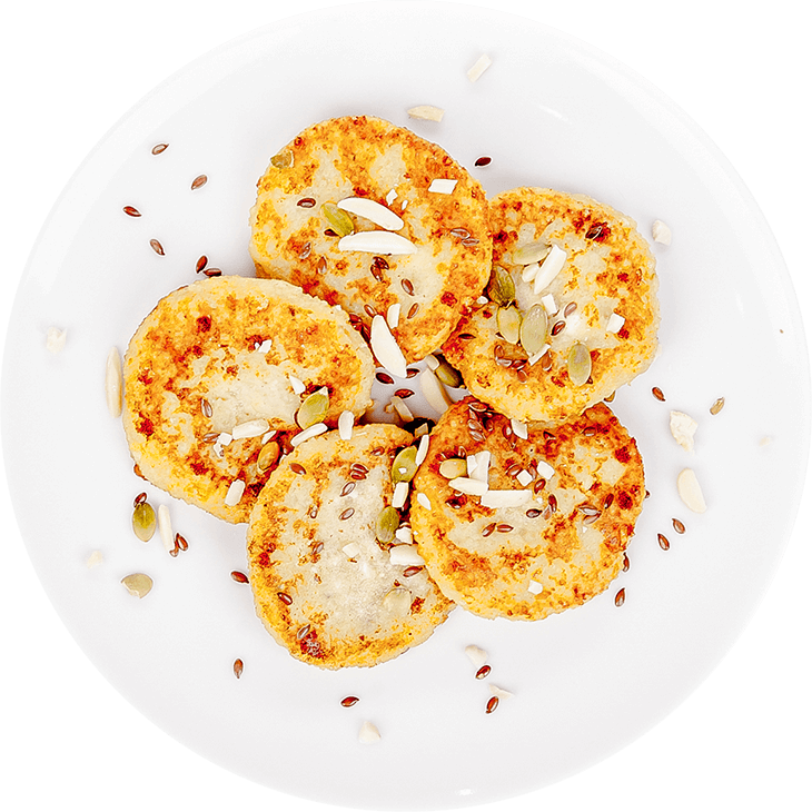 Couscous, cottage white cheese and banana fritters
