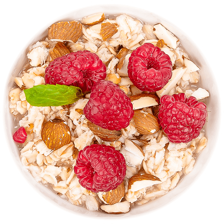 Oat flakes with raspberries and almonds