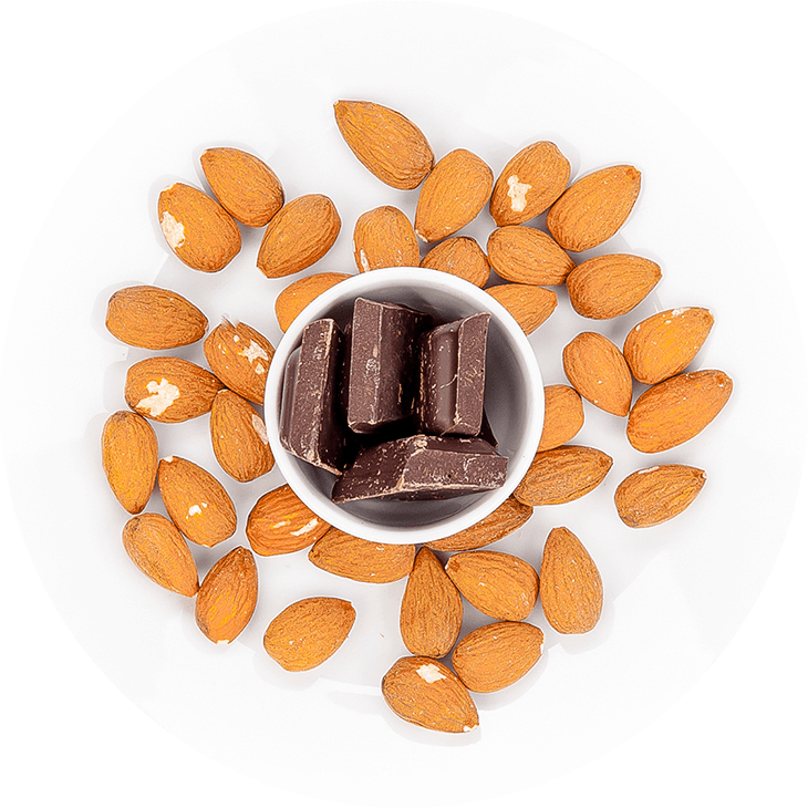 Snack - almonds, dark chocolate