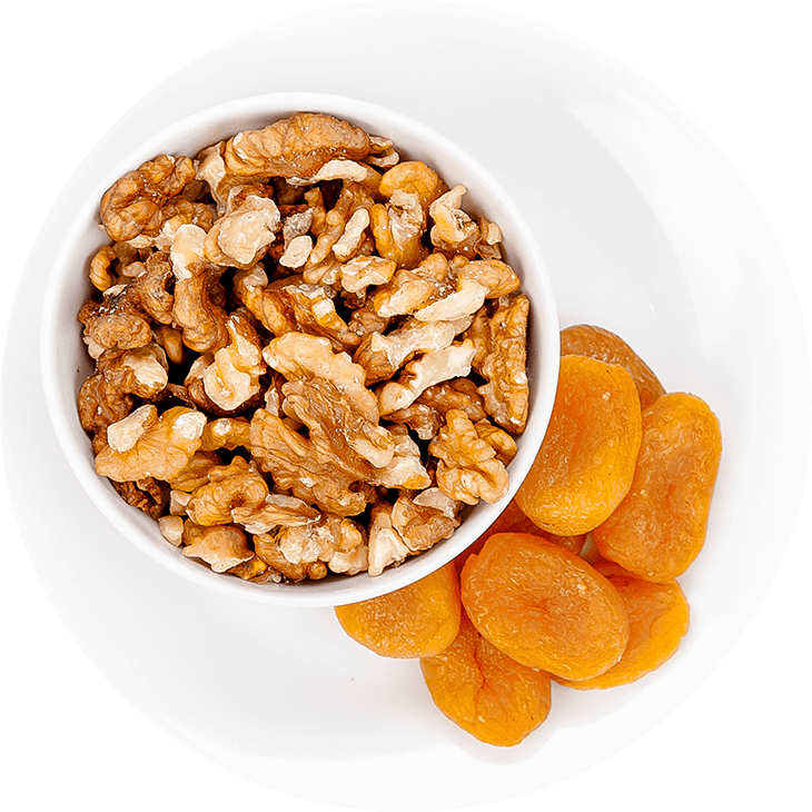 Snack - dried apricots, walnuts