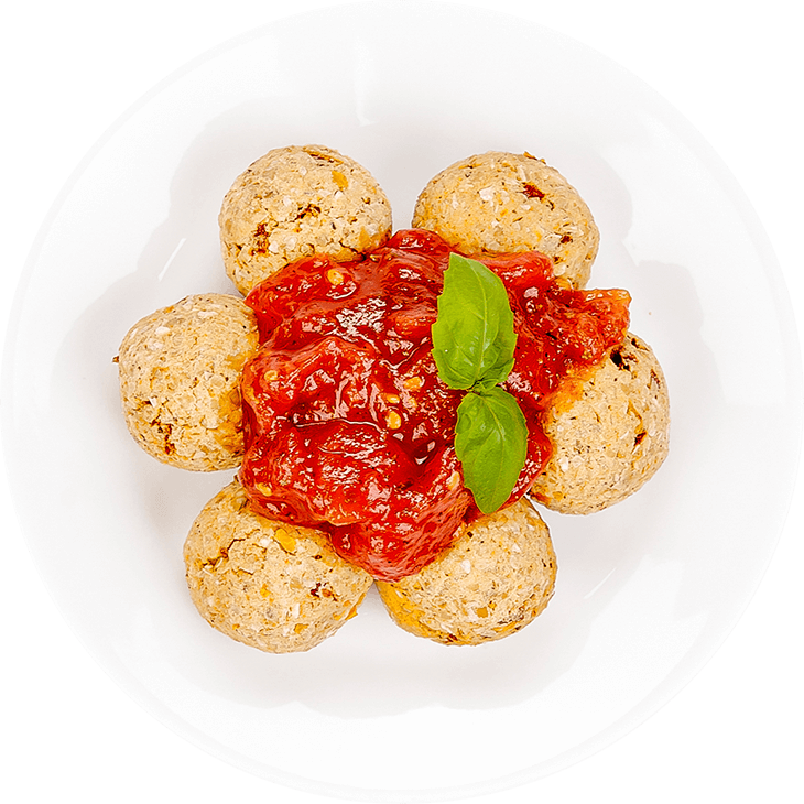 Millet and chickpeas balls in tomato sauce