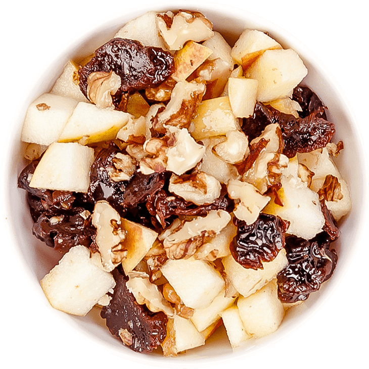 Fruit salad with apple, plum and walnuts