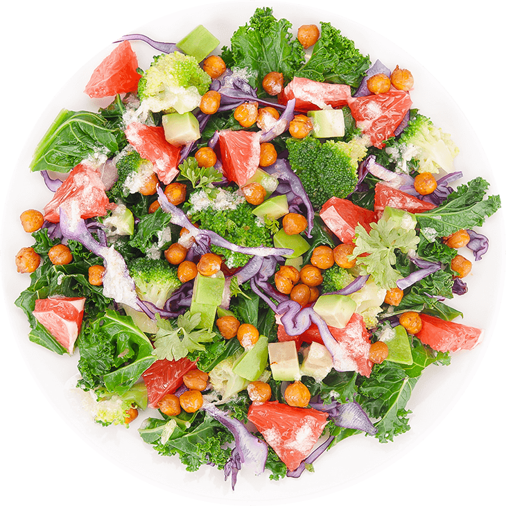 Salată de năut, varză kale, brocoli și grapefruit