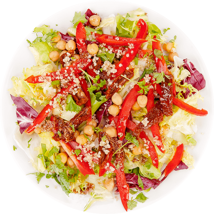 Salad with quinoa, chickpeas and dried tomatoes