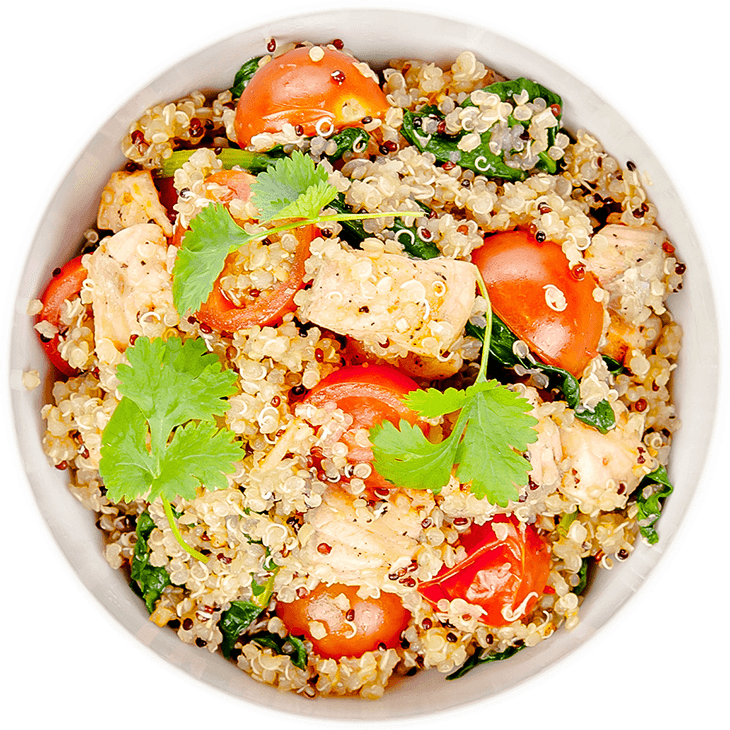 Salată de quinoa cu somon, spanac și roșii
