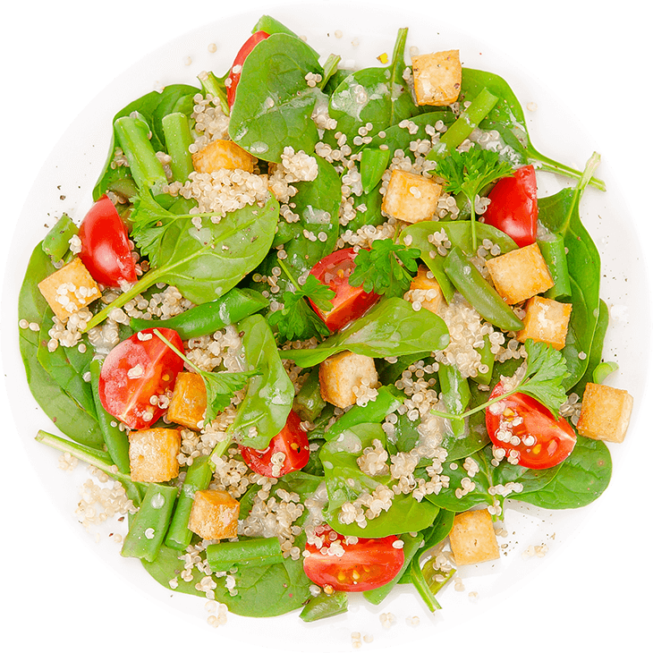 Salad with quinoa, tofu and green bean