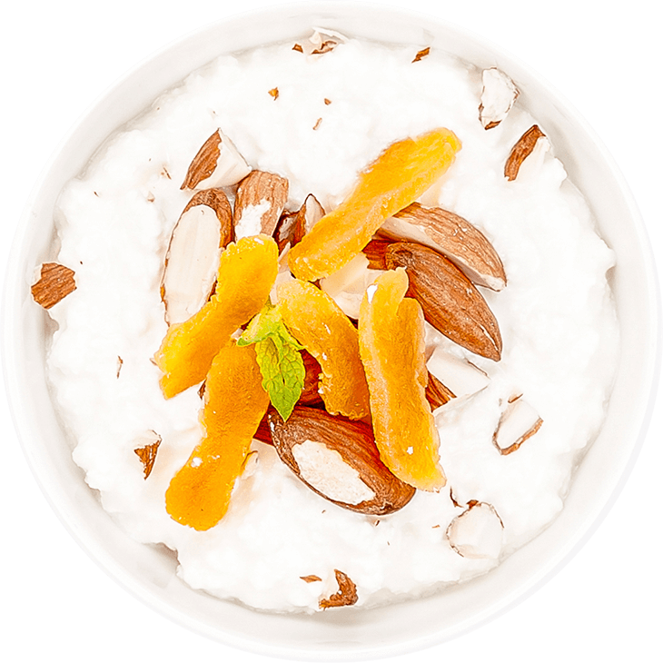 Cottage white cheese with dried apricots and almonds