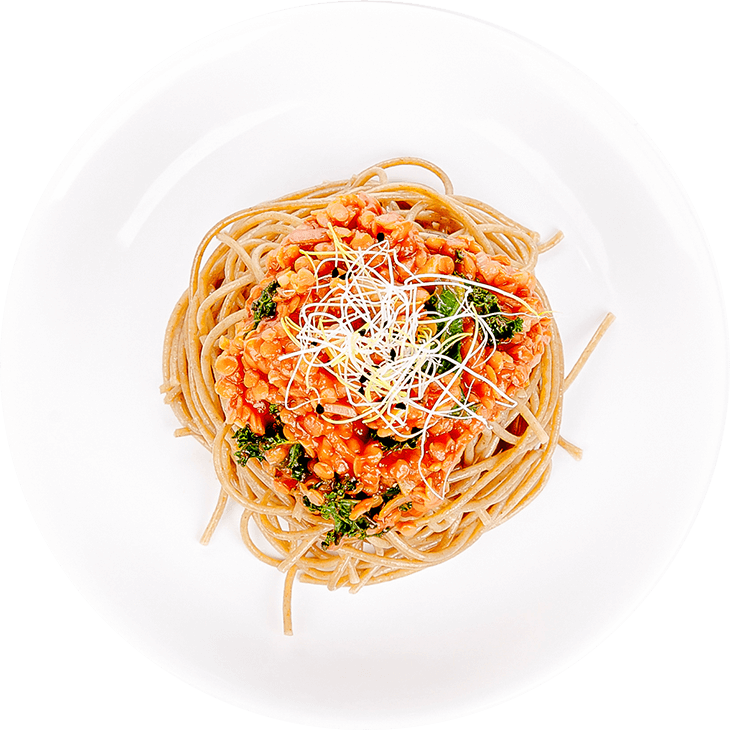 Спагетти с чечевицей и кале