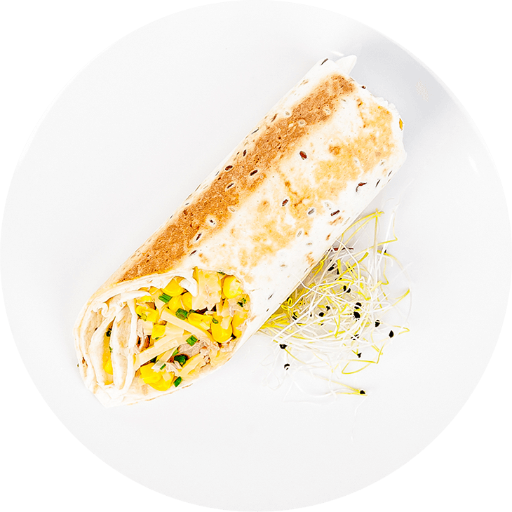 Tortilla wrap with tuna, cheese, sweetcorn and chives