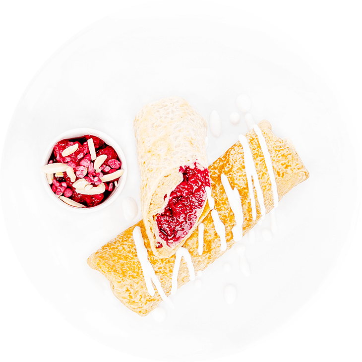 Crepes with raspberries and peanut butter