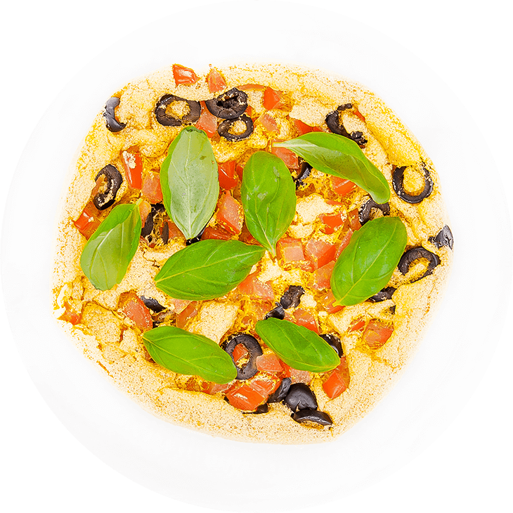 Omelette with olives, tomato and basil