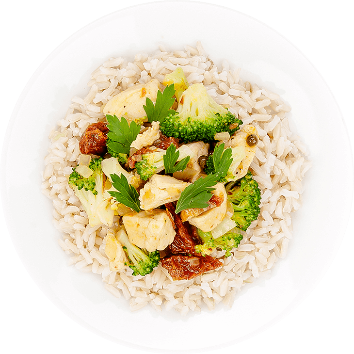 Slow-cooked chicken and broccoli with brown rice