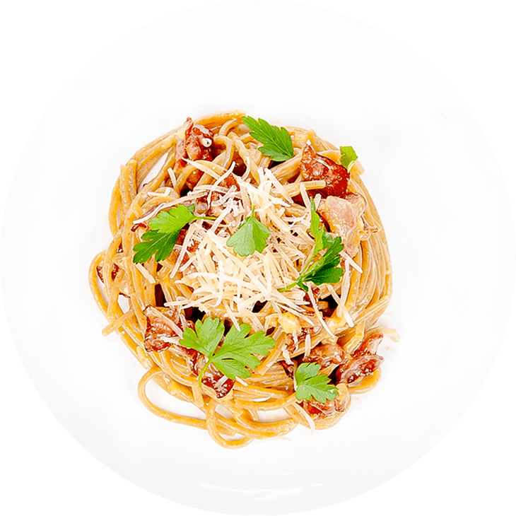 Spaghete (carbonara) cu bacon, ou și brânză