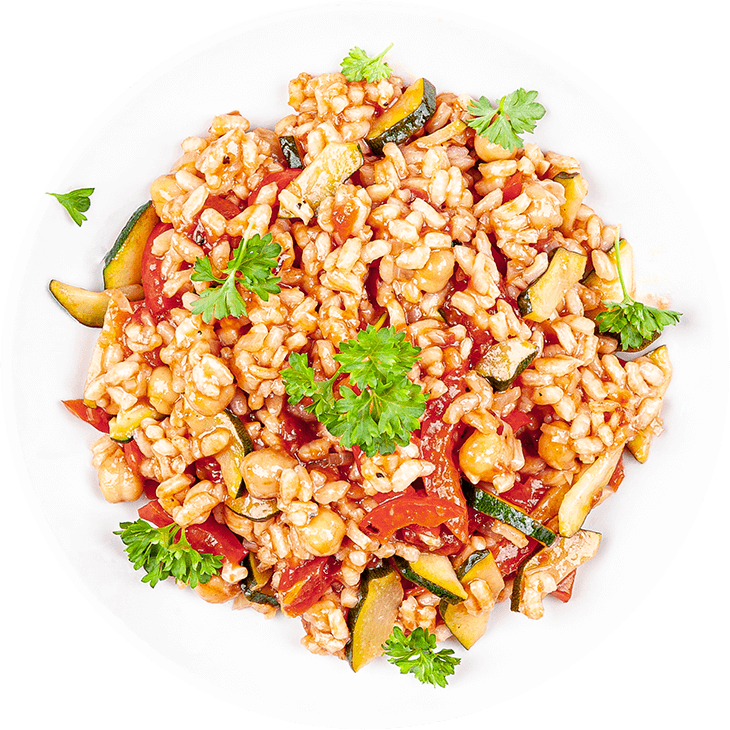 Risotto with chickpeas, pepper, courgette and tomatoes